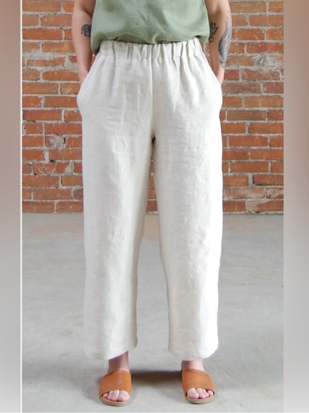 Women’s H&M Cream Linen Wide-Leg Trousers